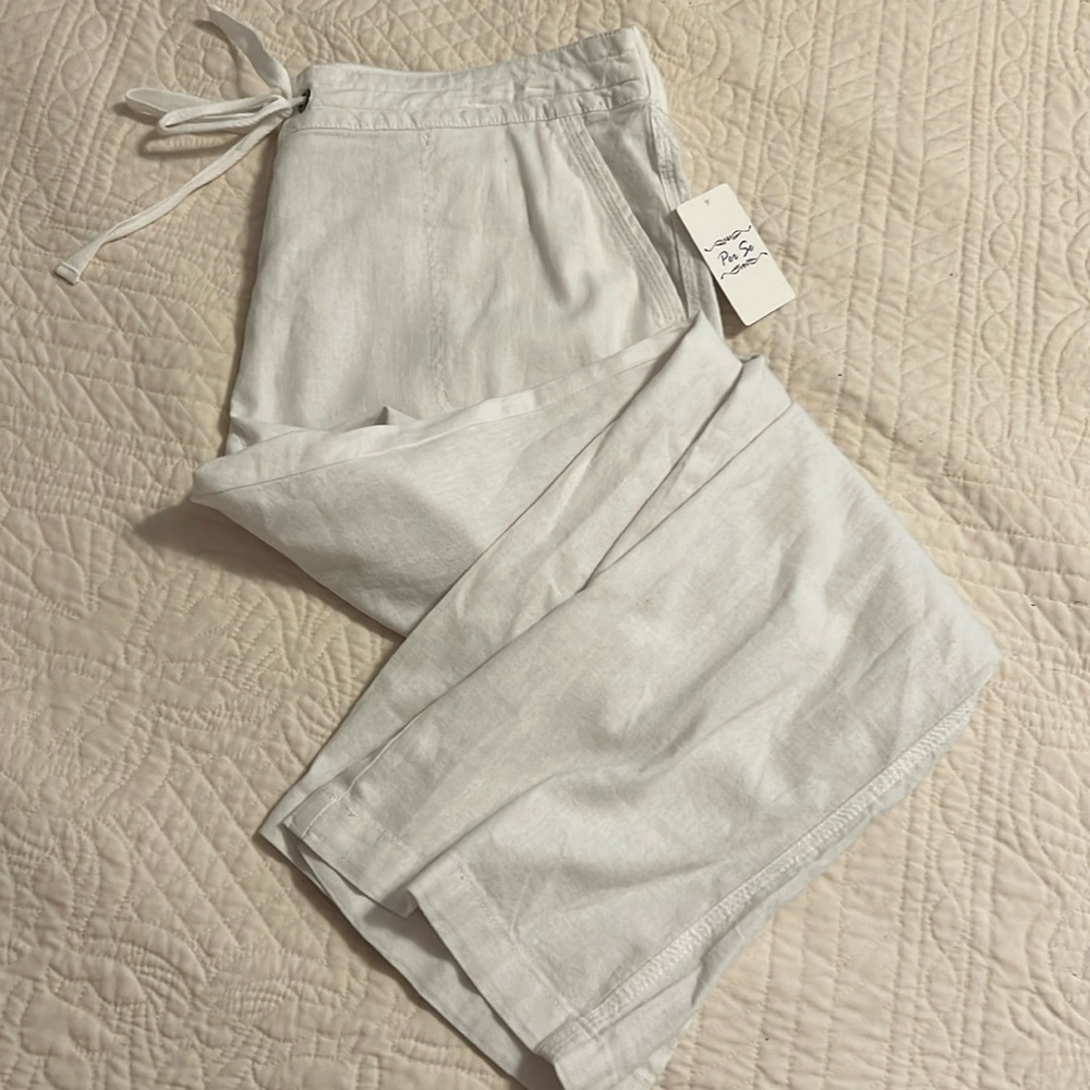 Per Se White Linen-Blend Pants
